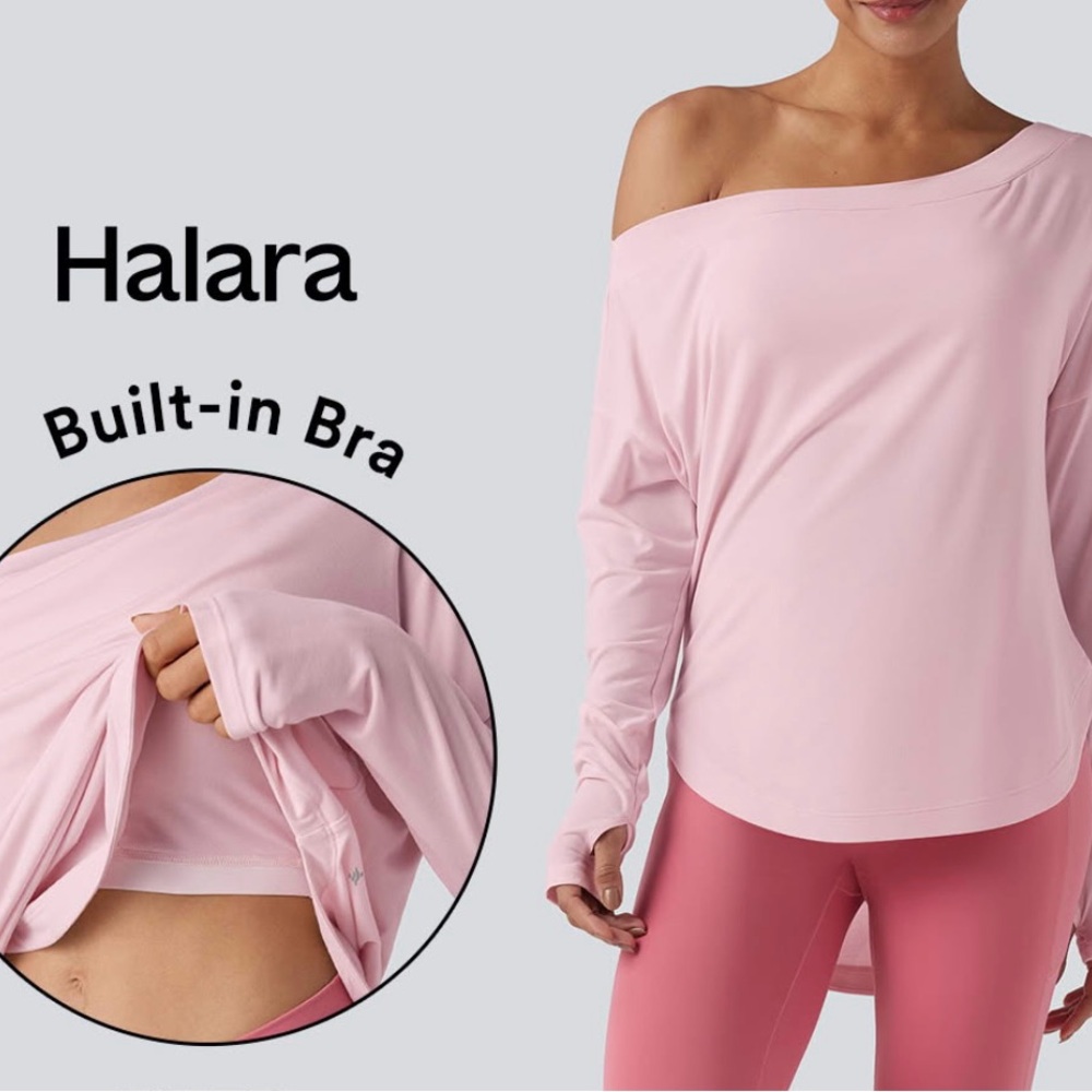 HALARA Women's Light Pink Off-Shoulder Long Sleeve Top